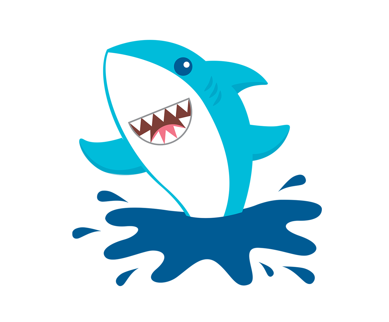 A cartoon shark jumping out of water and waving