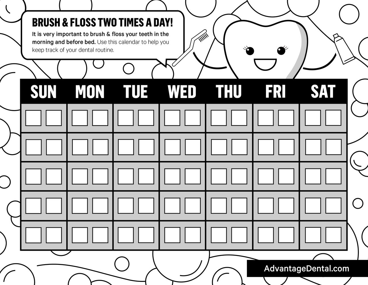 Weekly brushing teeth checklist