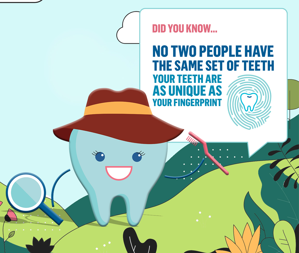 Did you know... No two people have the same set of teeth. Your teeth are as unique as your fingerprint.