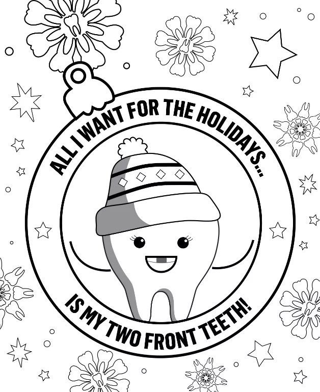 Kids' Smile Zone holiday season coloring sheet.