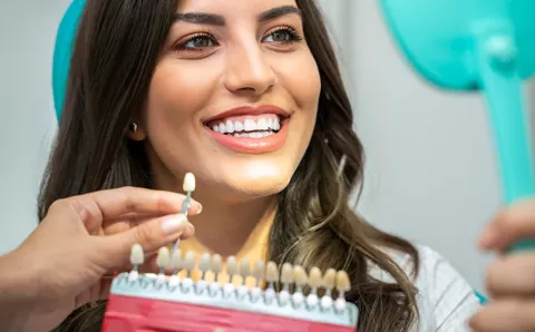 Female patient at cosmetic dentistry appointment.